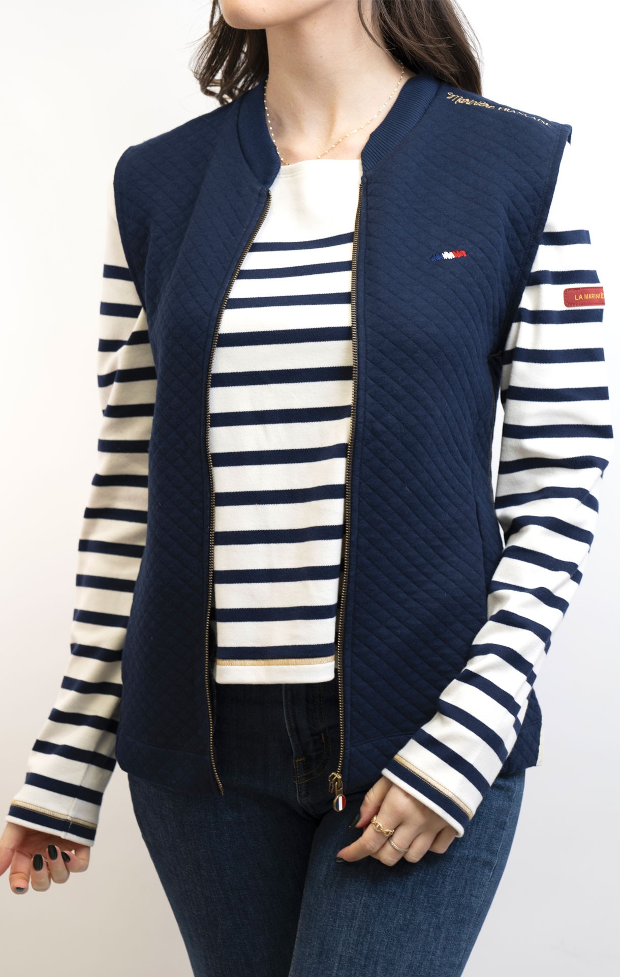 Gilet Sans Manches Femme Matelassé à Capuche - Veste Chaud Rembourré Doublé Pour Hiver, Bleu Marine