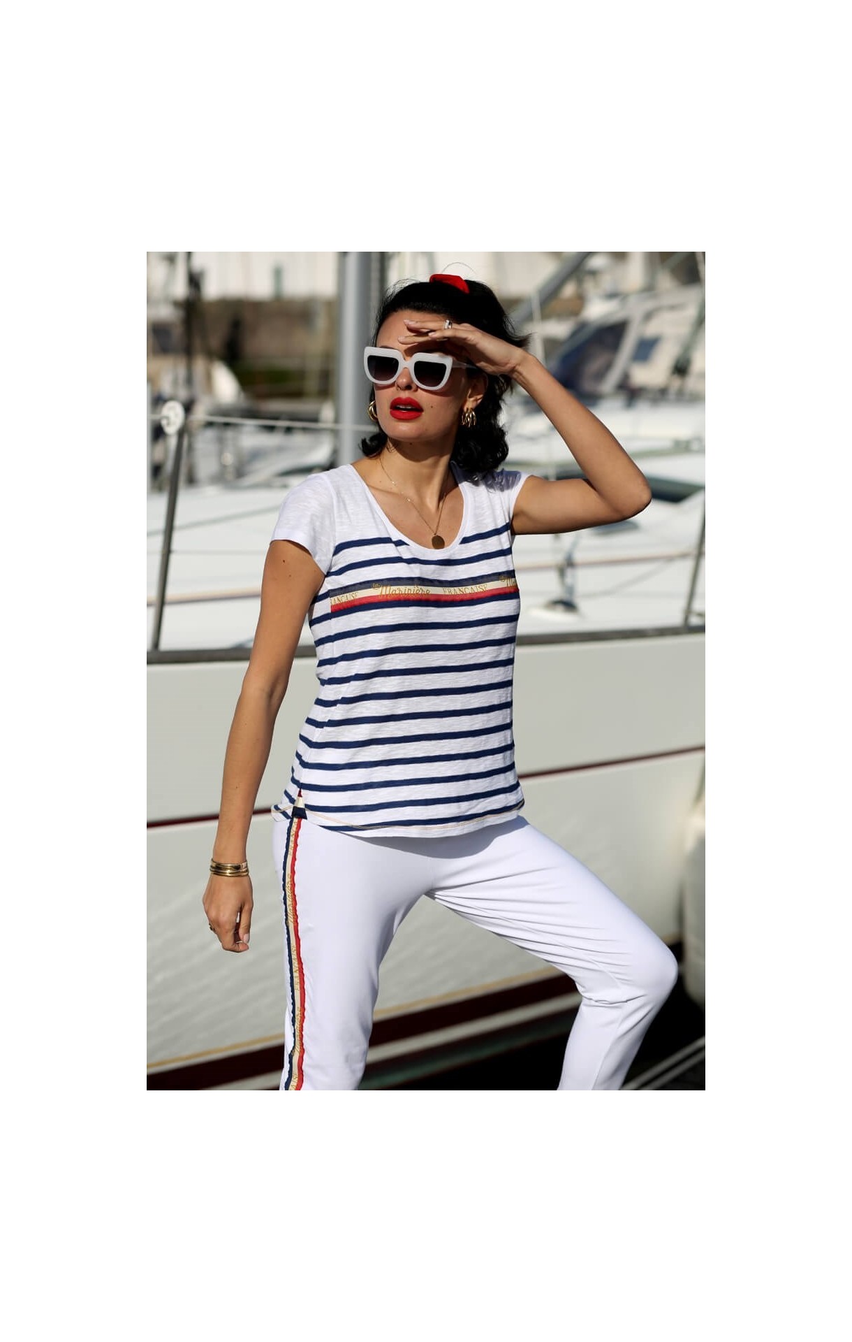 T-shirt rayé femme ASTRID BLANC/MARINE