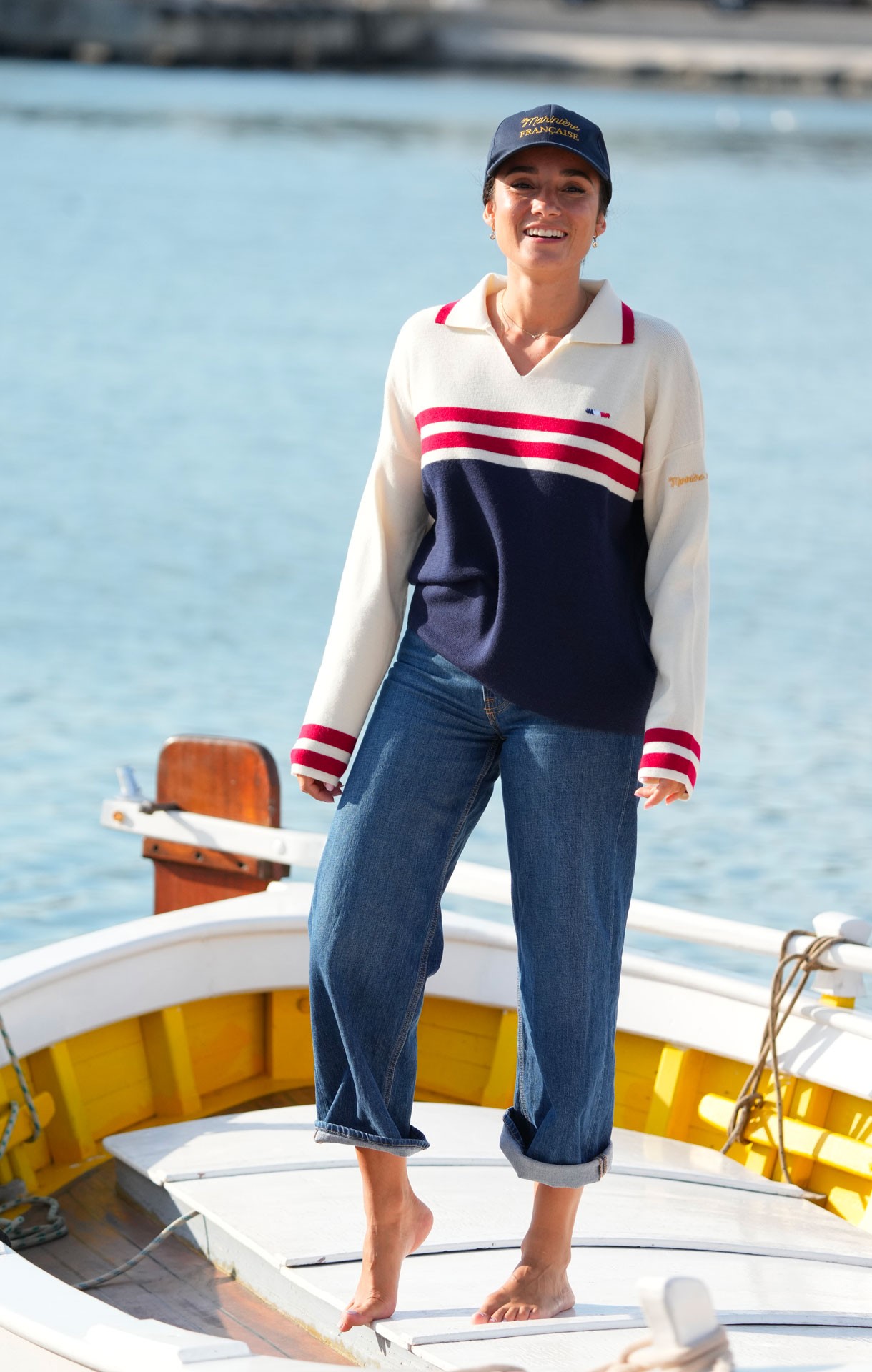 Pull 100% Laine femme PASCALINE ECRU MARINE