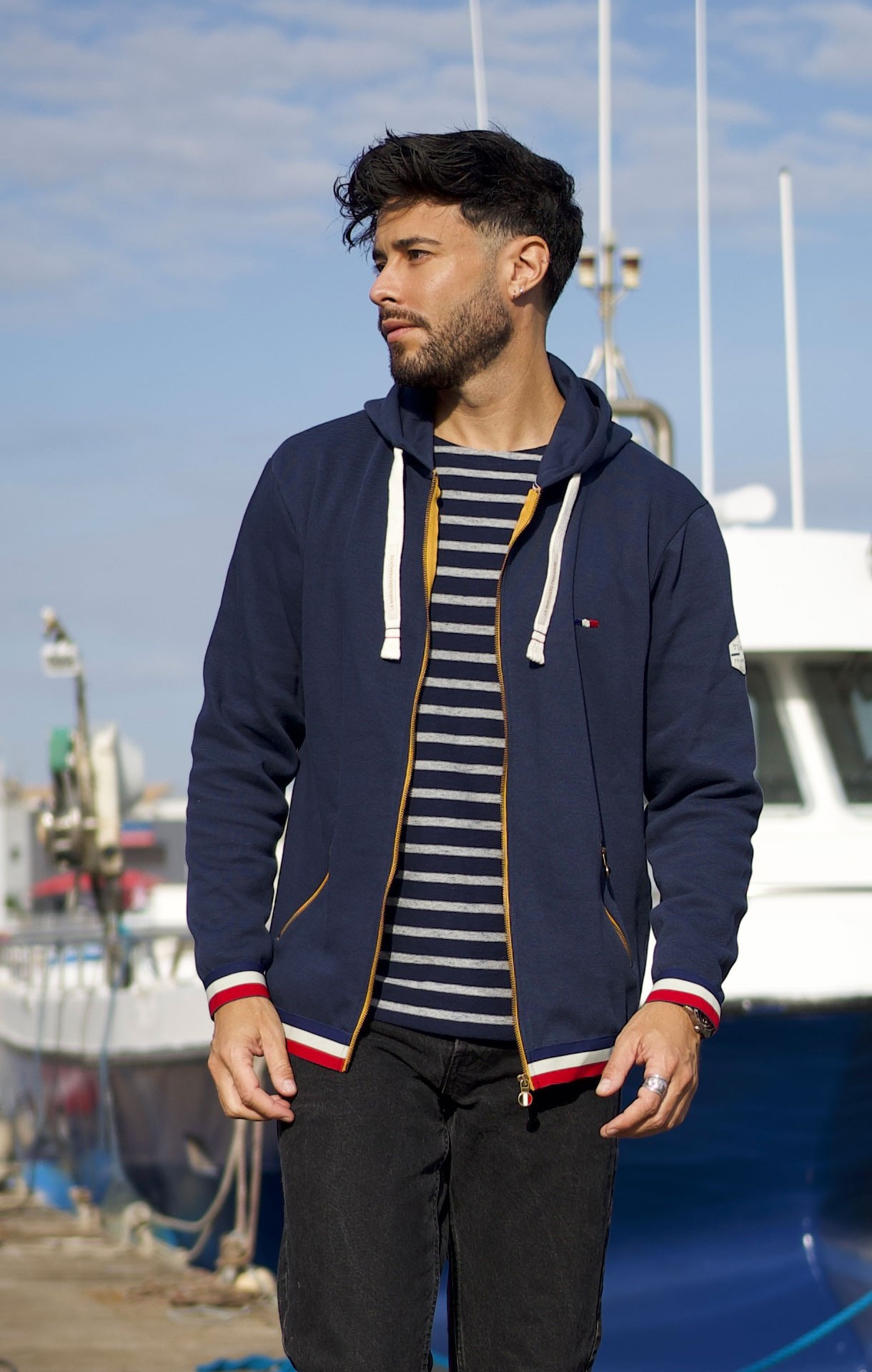 Sweat zippé à capuche Homme ANTON - MARINE