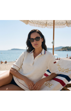 Polo Manches Courtes en maille ajourée Femme CORINE ECRU