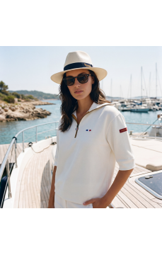 Sweat col vareuse Manches 3/4  Femme ENORA ECRU
