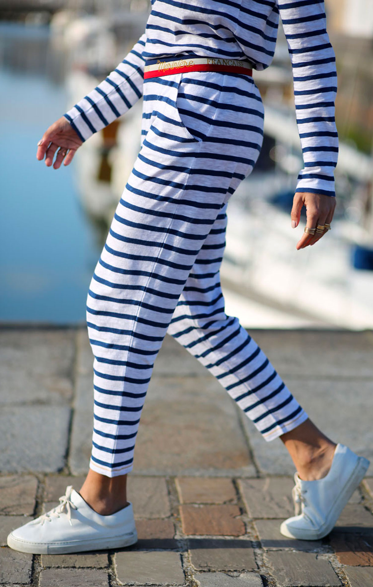 Pantalon jogging à rayures LILIANE BLANC MARINE – La Marinière